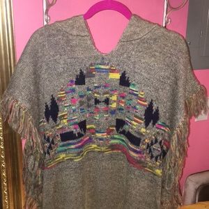Gray Sweater Fringe (multi color ) Poncho